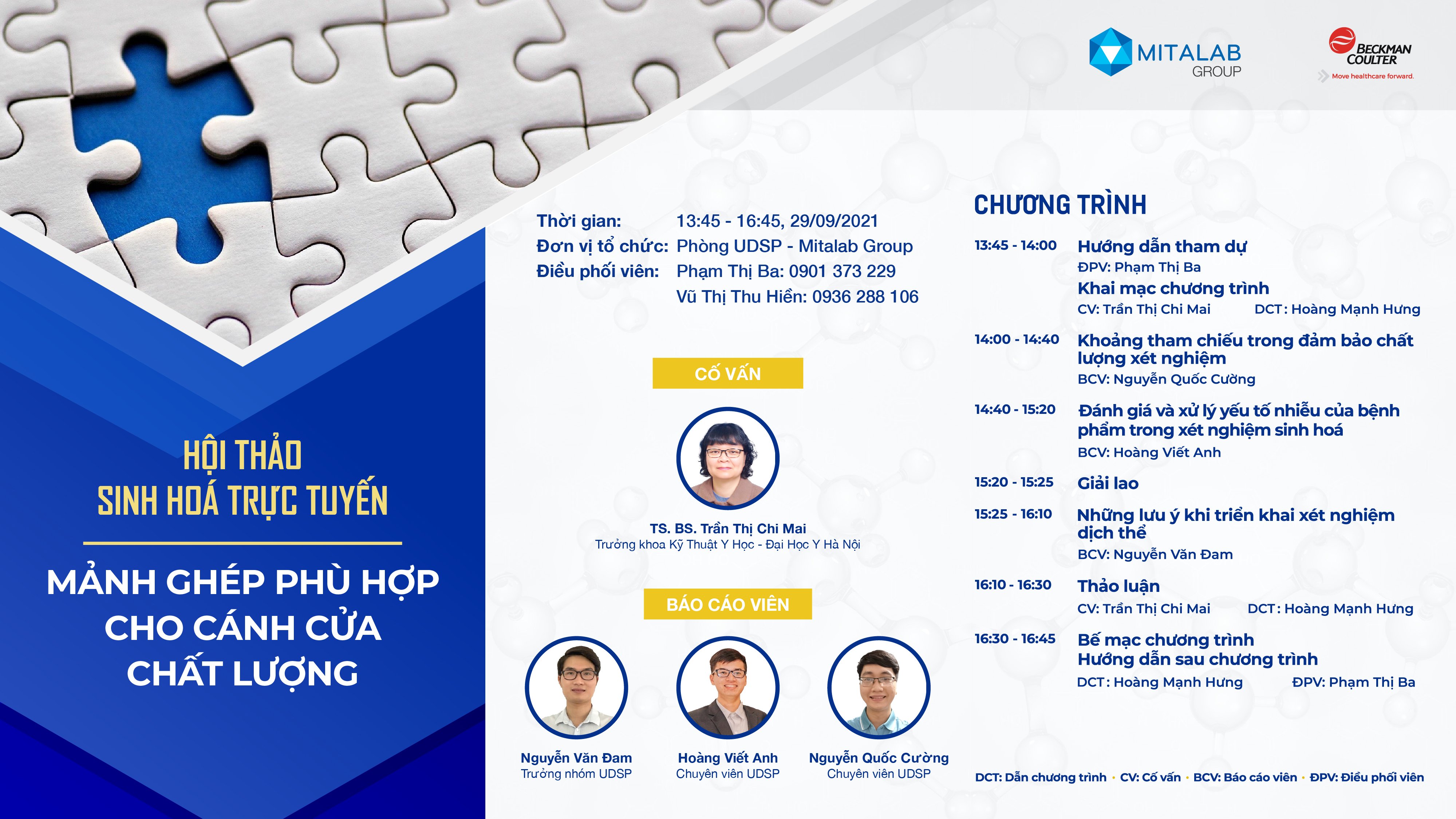 THƯ MỜI HỘI THẢO SINH HÓA TRỰC TUYẾN “MẢNH GHÉP PHÙ HỢP CHO CÁNH CỬA CHẤT LƯỢNG”