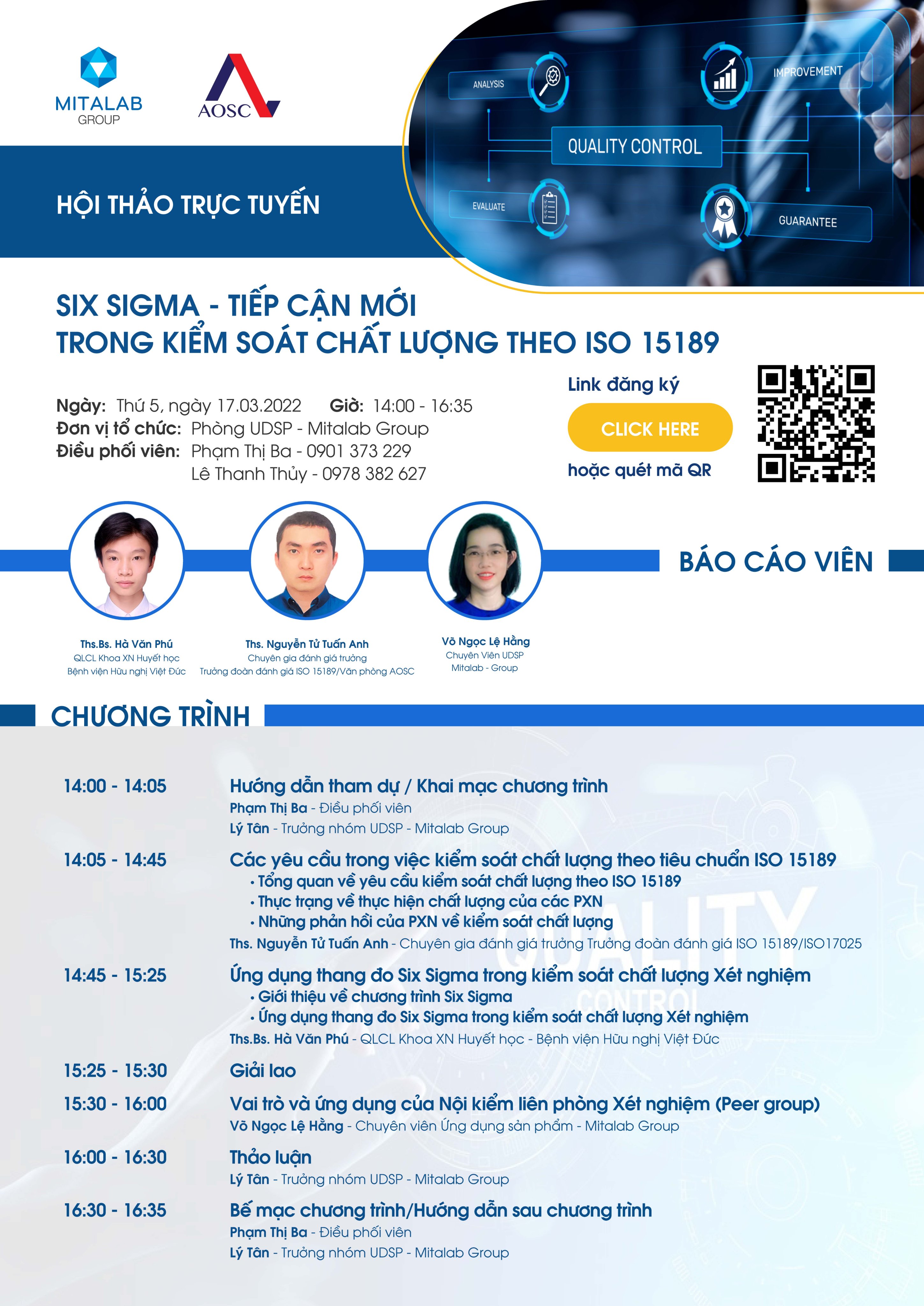 HỘI THẢO TRỰC TUYẾN CHUYÊN ĐỀ: “SIX SIGMA – TIẾP CẬN MỚI TRONG KIỂM SOÁT CHẤT LƯỢNG THEO ISO 15189”