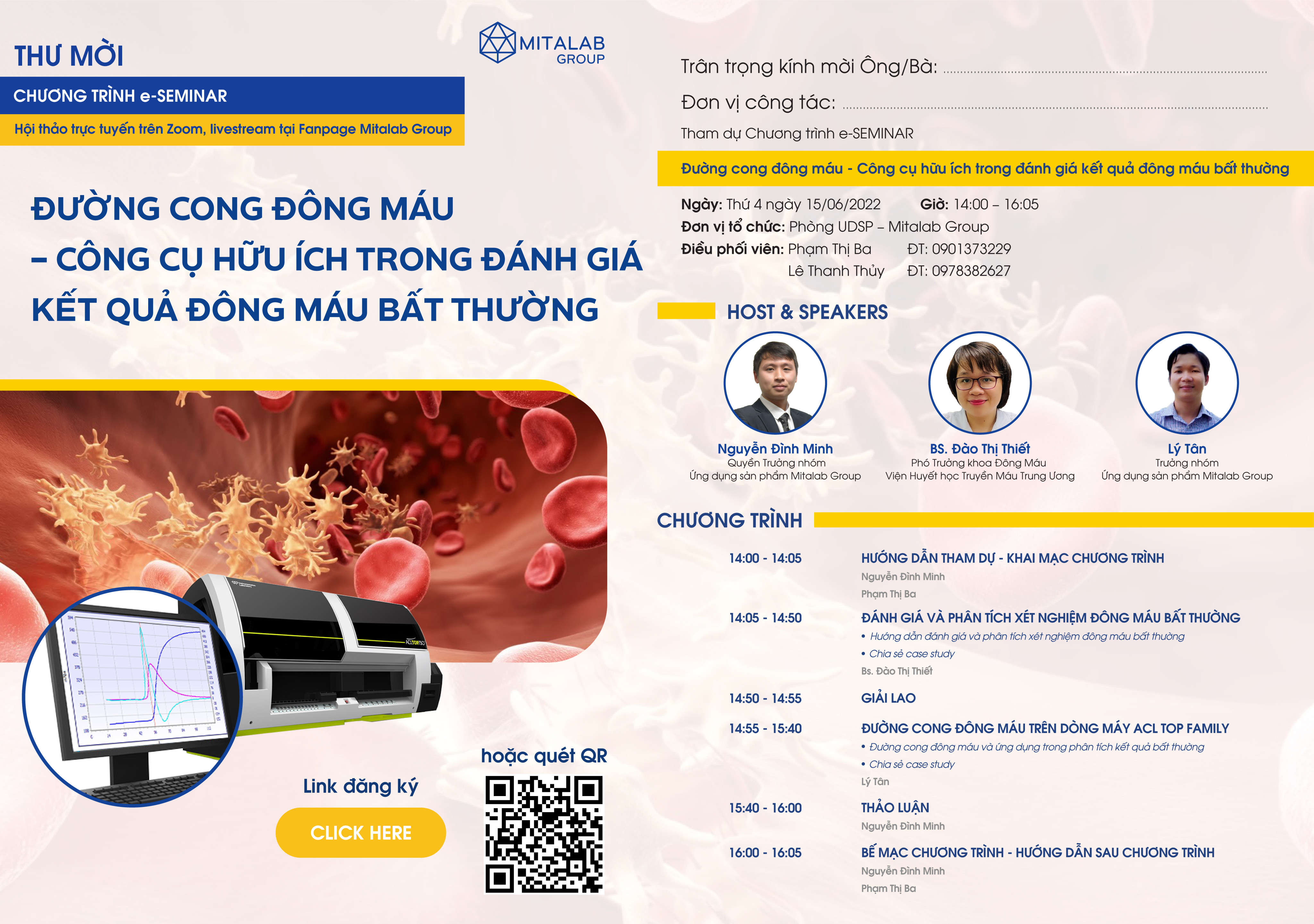 THƯ MỜI E-SEMINAR: “ĐƯỜNG CONG ĐÔNG MÁU – CÔNG CỤ HỮU ÍCH TRONG ĐÁNH GIÁ KẾT QUẢ ĐÔNG MÁU BẤT THƯỜNG”
